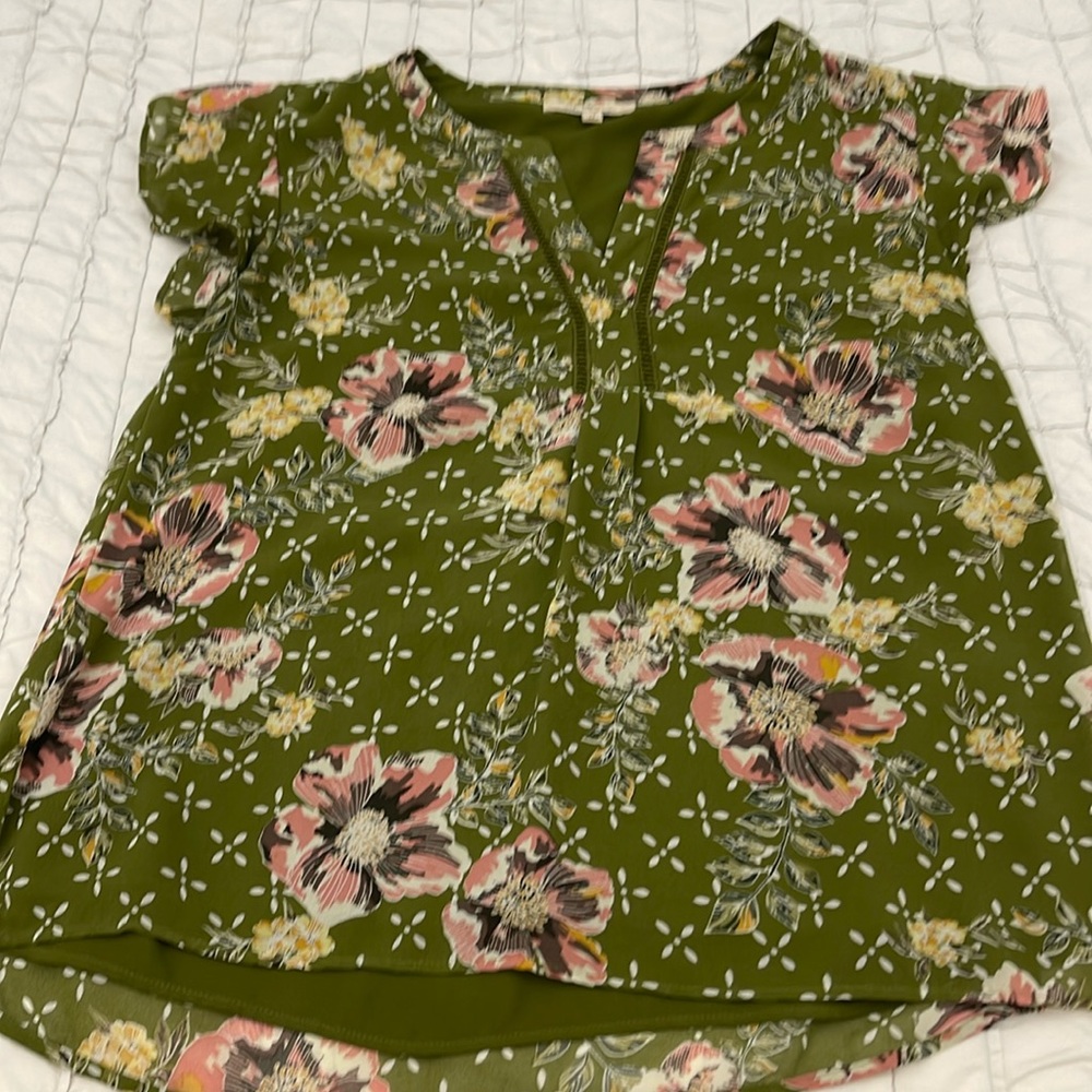 Les Serein Green Floral Top M EXC